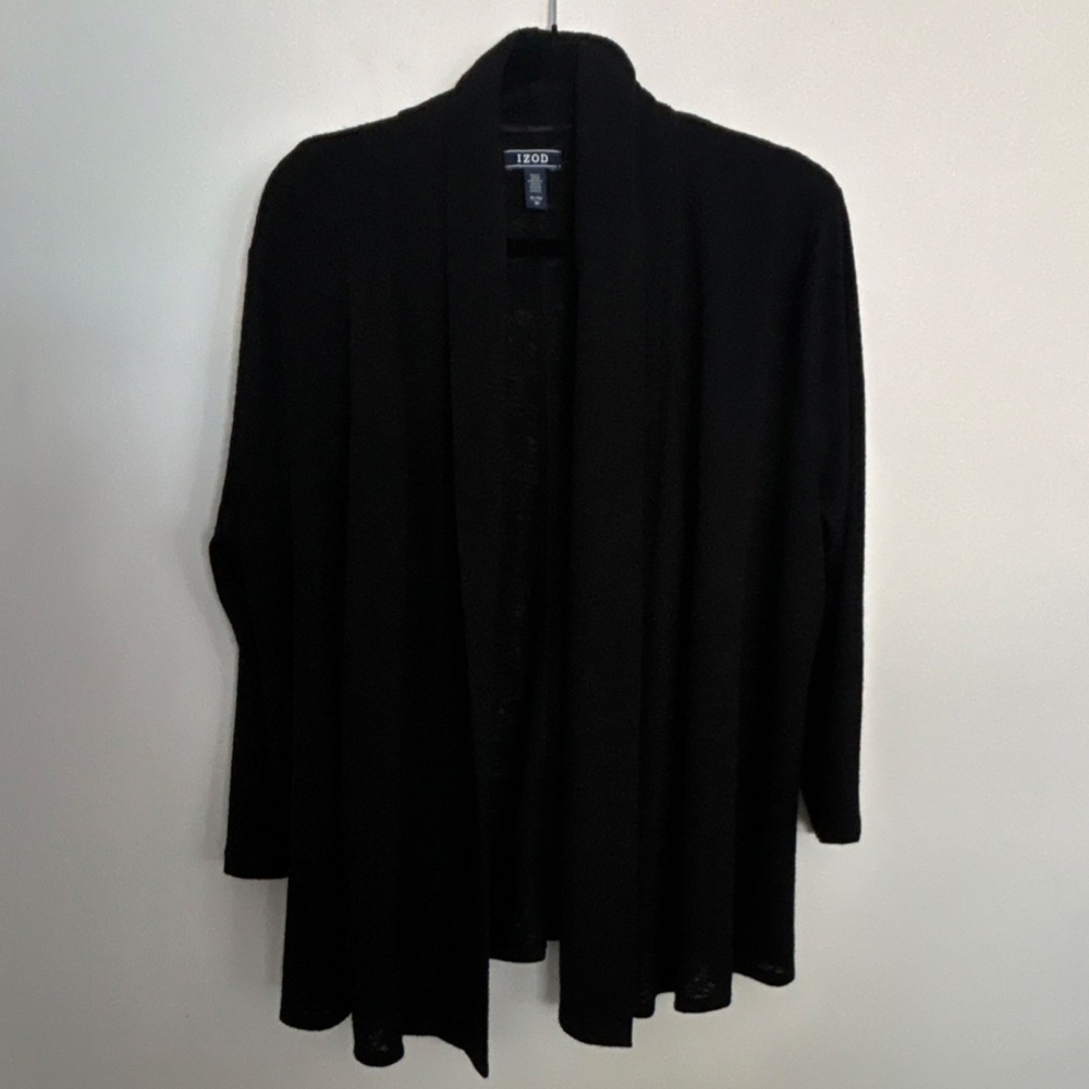 IZOD Women's Black Knit Cardigan Sweater XL Rayon Polyester Long Sleeve